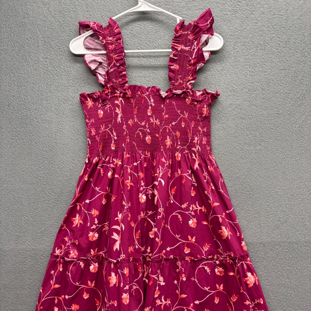Hill House Home The Ellie Nap Dress Burgundy Floral Smocked Tiered Midi Size M - Picture 12 of 13